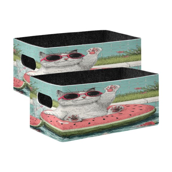 Wobogo Party Kitty Decorative Folding Storage Basket Set of 2 for Desktop Bedroom Living Room Dressing Table