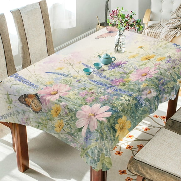 Wobogo Pastel Flower Square Tablecloth 54×54in Polyester Fabric Tablecloth Washable Dust Resistant Wrinkle Resistant