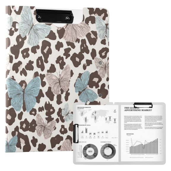 Wobogo Pastel Leopard Print A4 Foldable Clipboard with Dual Metal Clips Waterproof PP Foam Board | Smooth & Durable for Office Classroom Home