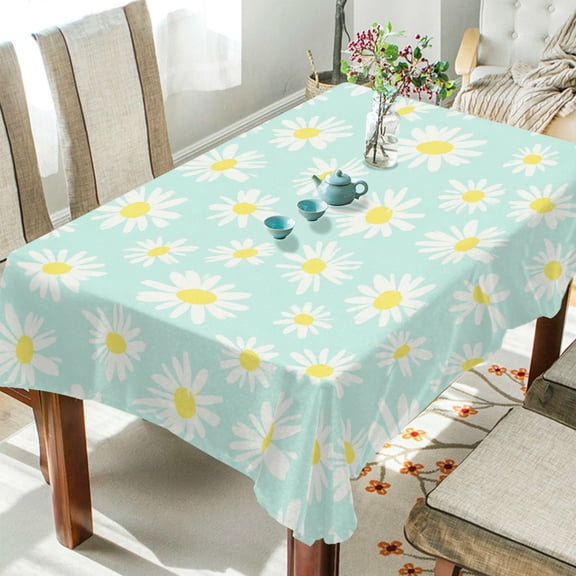 Wobogo Pastel Mint Daisy Square Tablecloth 54×54in Polyester Fabric Tablecloth Washable Dust Resistant Wrinkle Resistant