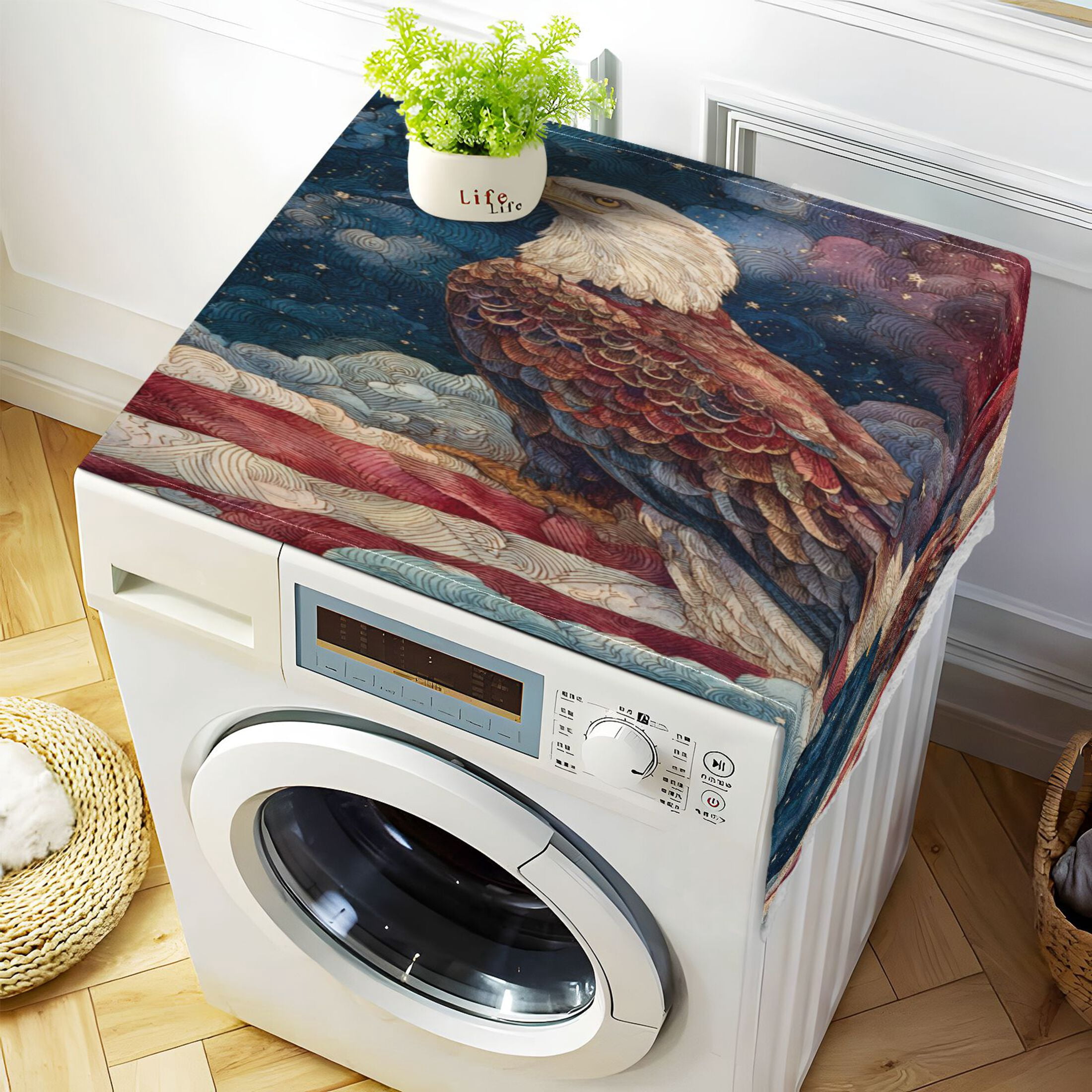 Wobogo Patriotic Bald Eagle Sky Washing Machine Cover Dustproof Washer Dryer Cover Waterproof Laundry Room Decorative Protector
