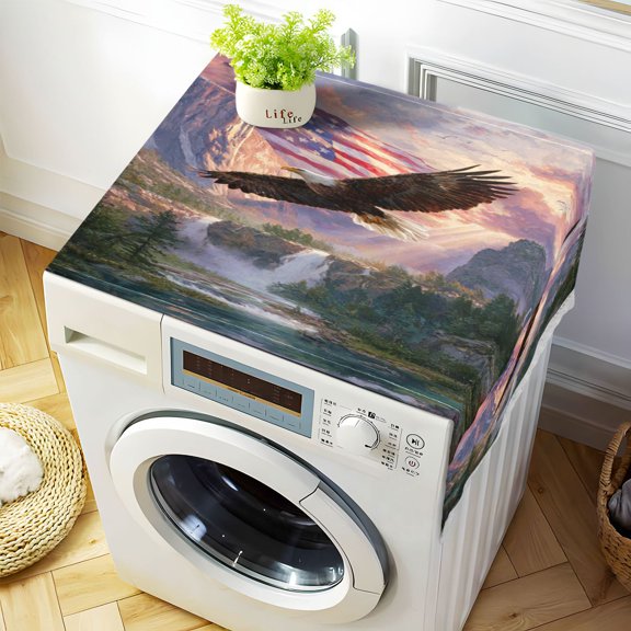 Wobogo Patriotic Eagle Mountain Washing Machine Cover Dustproof Washer Dryer Cover Waterproof Laundry Room Decorative Protector