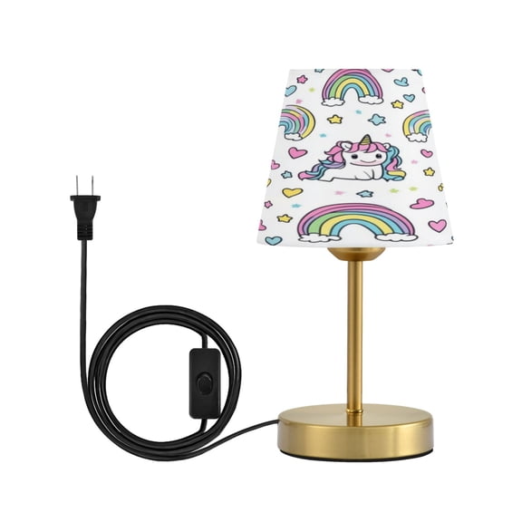 Wobogo Pattern with Cute Unicorns and Rainbows Table Lamps Three-channel Adjustable Lighted Antique Brass Metal Base Simple Modern Style for Bedroom Nightstands Living Room and Office