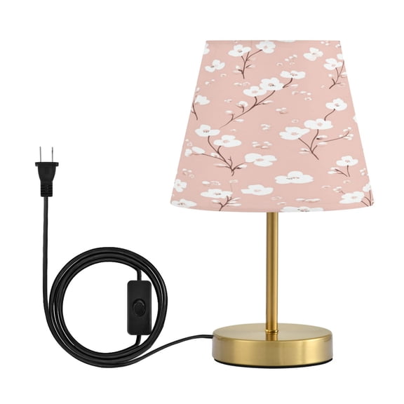 Wobogo Pattern with Small White Flowers on Pink Background Table Lamps Three-channel Adjustable Lighted Antique Brass Metal Base Simple Modern Style for Bedroom Nightstands Living Room and Office