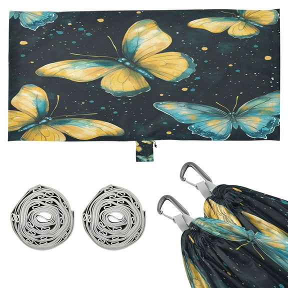 Wobogo A Pattern Of Yellow Butterflies with Teal Wings Camping Hammocks 330 lb Capacity with Tree Straps and Hanging Pockets for Outside Hiking Beach Backpack Travel