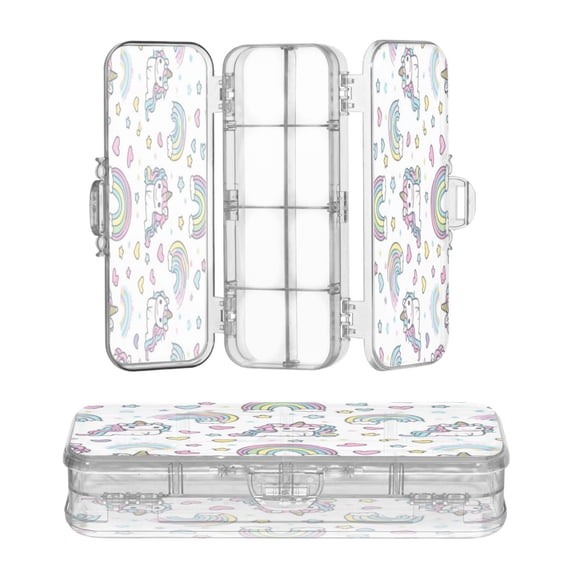 Wobogo Pattern with Cute Unicorns and Rainbows Clear Pencil Case Plastic Pencilboxes Stackable Design Study Materials for Classroom Office