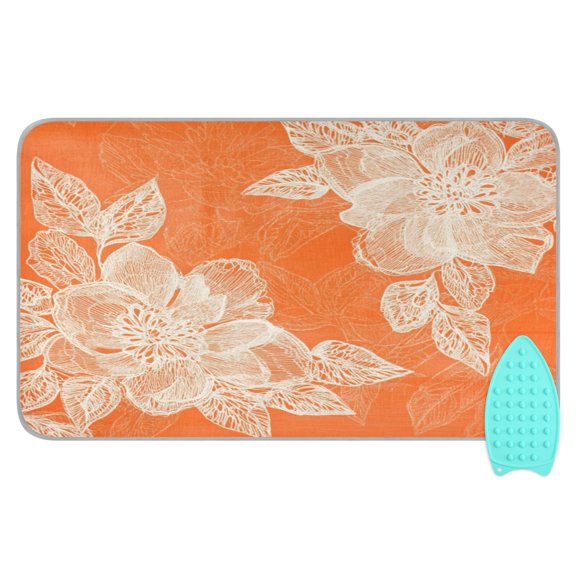 Wobogo Peach Lace Pattern on Orange Background Ironing Mat Blanket Quilted Washer Dryer Heat Resistant Pad Foldable for Easy Storage