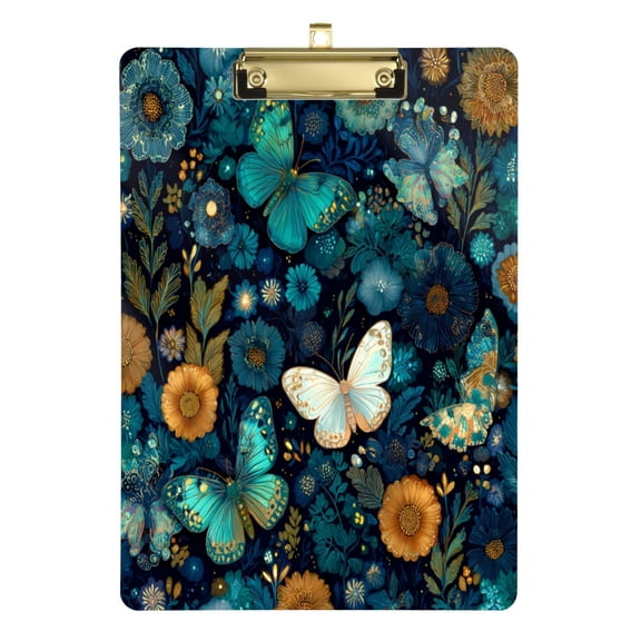 Wobogo Peacock Butterfly Acrylic Writing Pad Gold Clip Stardard Size A4 Office Decorative for Students Workers 12.5×9in