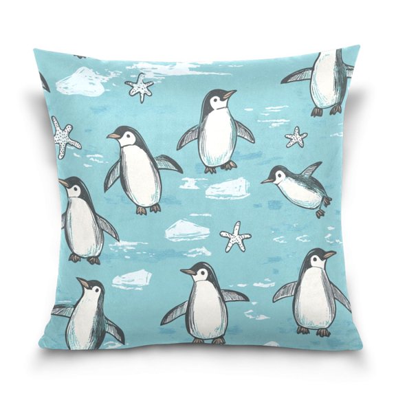Wobogo Penguin Starfish Figure Pillowcase Special Crystal Velvet Breathable and Comfortable Bedside Decorations Pillow 1616in