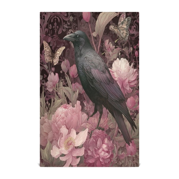 Wobogo Peony Crow Kitchen Towel 1 Piece Large Cotton Dishcloth Premium Absorbency Set with Hanging Loop