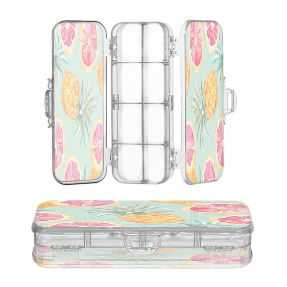 Wobogo Pineapple Blood Orange Clear Pencil Case Plastic Pencilboxes Stackable Design Study Materials for Classroom Office