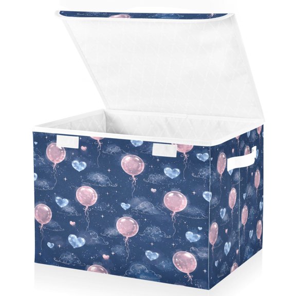 Wobogo Pink Balloons Clouds Large Collapsible Storage Box Flip Lid Fabric Decorative Organizer Container Basket with Handles 16.512.611.8in