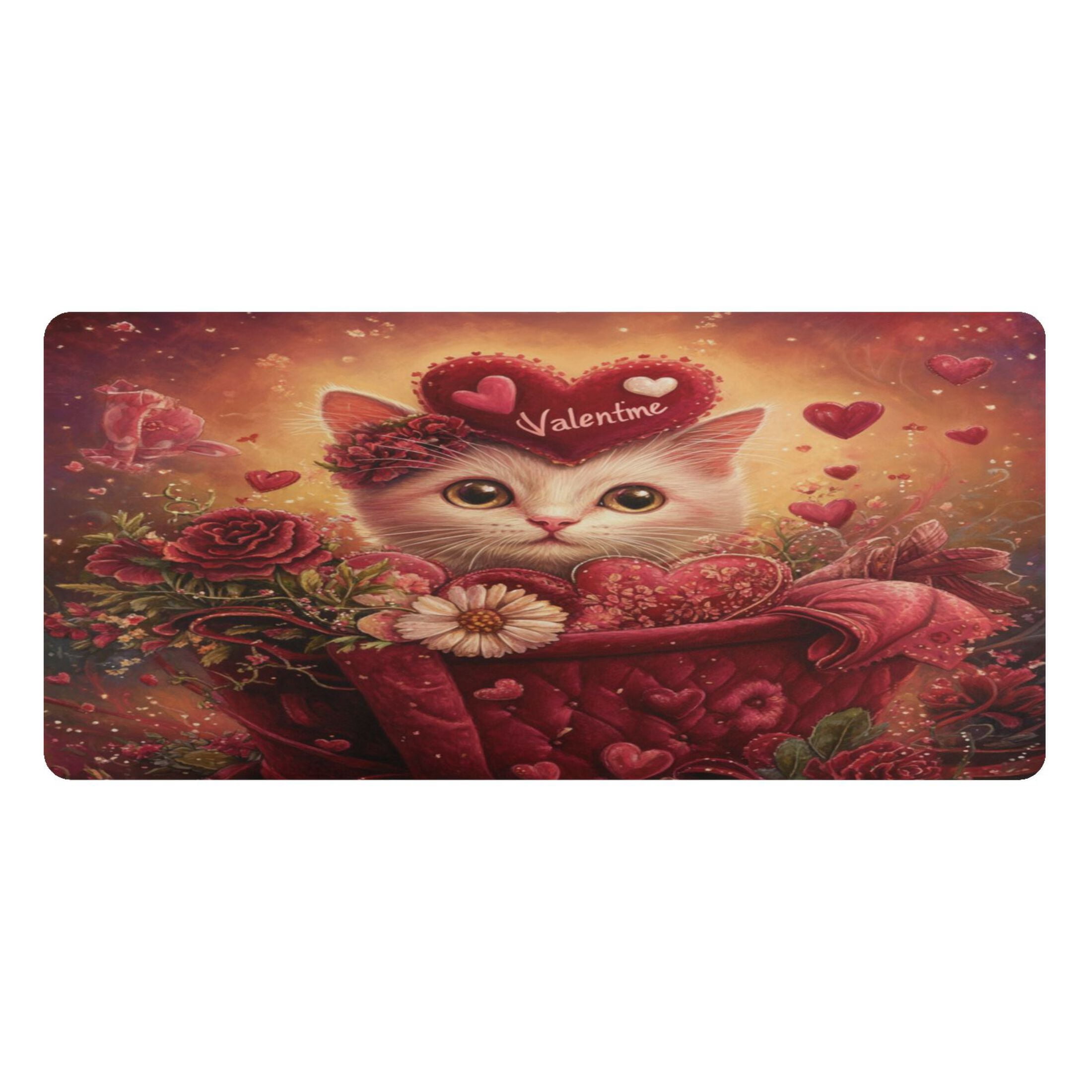 Wobogo Pink Basket Cat Gaming Mouse Pad Non-slip Leather Desk Mat Water Resist Keyboard Pad for Gamer Office 16.5×35.4in