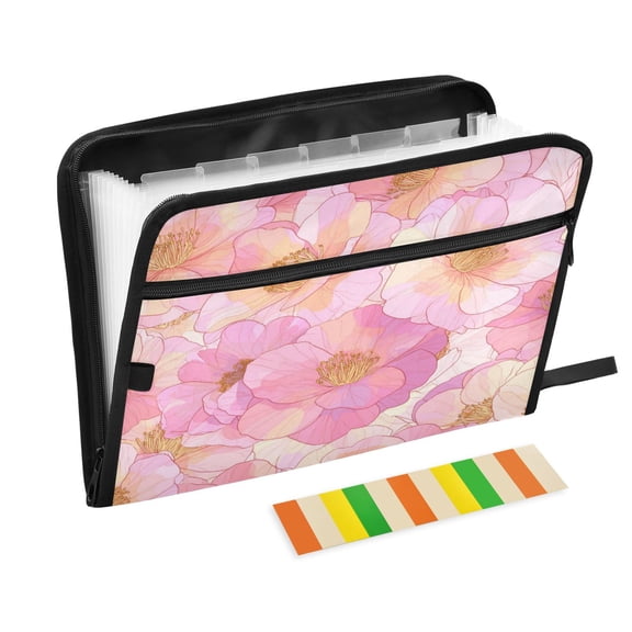 Wobogo Pink Camellia Expanding File Folder Letter Size Accordion Filing Organizer 13 Pocket Separate Organ Pocket
