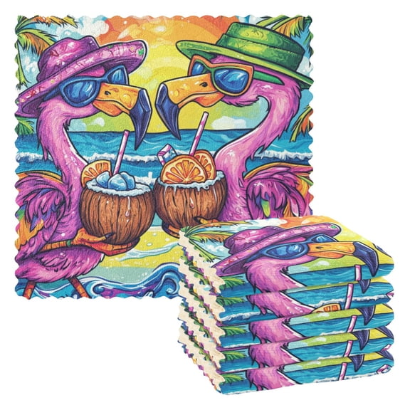 Wobogo Pink Cartoon Flamingos Kitchen Towels 6pcs Ultra Soft Highly Absorbent Quick Drying Dish Cloths 1111inch