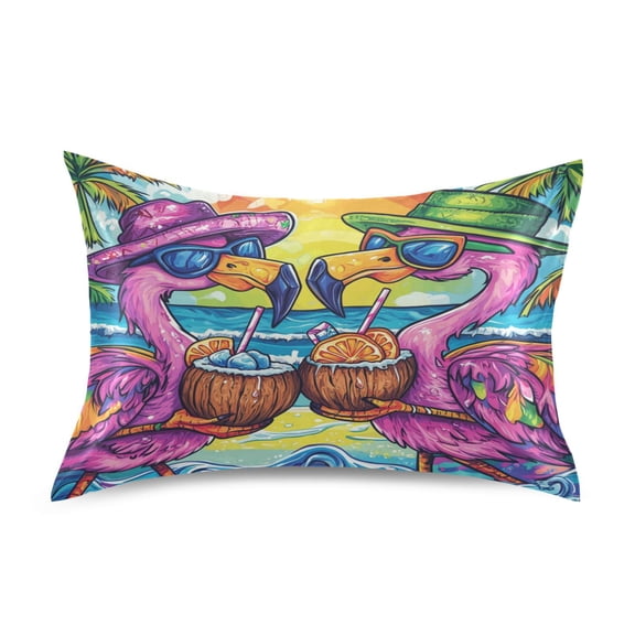 Wobogo Pink Cartoon Flamingos Satin Pillowcase Soft Smooth Envelope Design Comfortable Bedding Essentials 20×26in