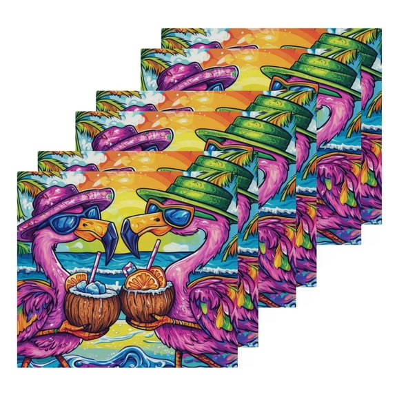 Wobogo Pink Cartoon Flamingos Square Cotton Towel Set of 2 Soft and Skin-friendly with Good Absorbency 12×12in