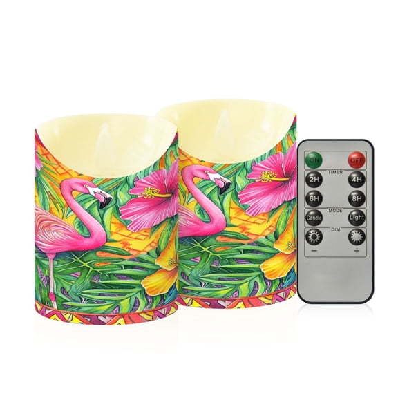 Wobogo Pink Flamingo Flameless Candles with Remote Battery Operated Flickering LED Candles with Timer 2/4/6/8H Small Size