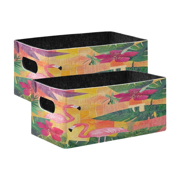 Wobogo Pink Flamingos Decorative Folding Storage Basket Set of 2 for Desktop Bedroom Living Room Dressing Table