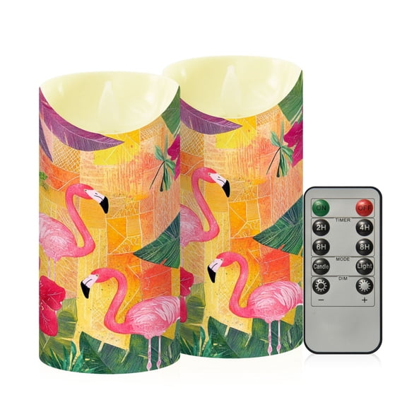 Wobogo Pink Flamingos Flameless Candles with Remote Battery Operated Flickering LED Candles with Timer 2/4/6/8H Medium Size