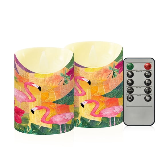Wobogo Pink Flamingos Flameless Candles with Remote Battery Operated Flickering LED Candles with Timer 2/4/6/8H Small Size