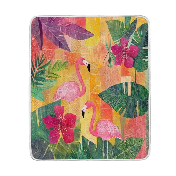 Wobogo Pink Flamingos Flannel Fleece Bed Blanket as Bedspread Coverlet Sofa blankets (50x60in) Soft Lightweight Warm and Cozy