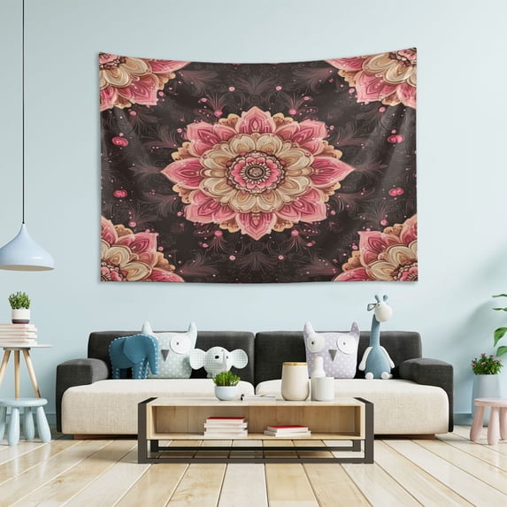 Wobogo Pink Mandala Flowers Tapestry 60×40in Home Living Room Bedroom Wall Hanging Ornaments