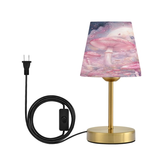 Wobogo Pink Mushroom Butterfly Table Lamps Three-channel Adjustable Lighted Antique Brass Metal Base Simple Modern Style for Bedroom Nightstands Living Room and Office