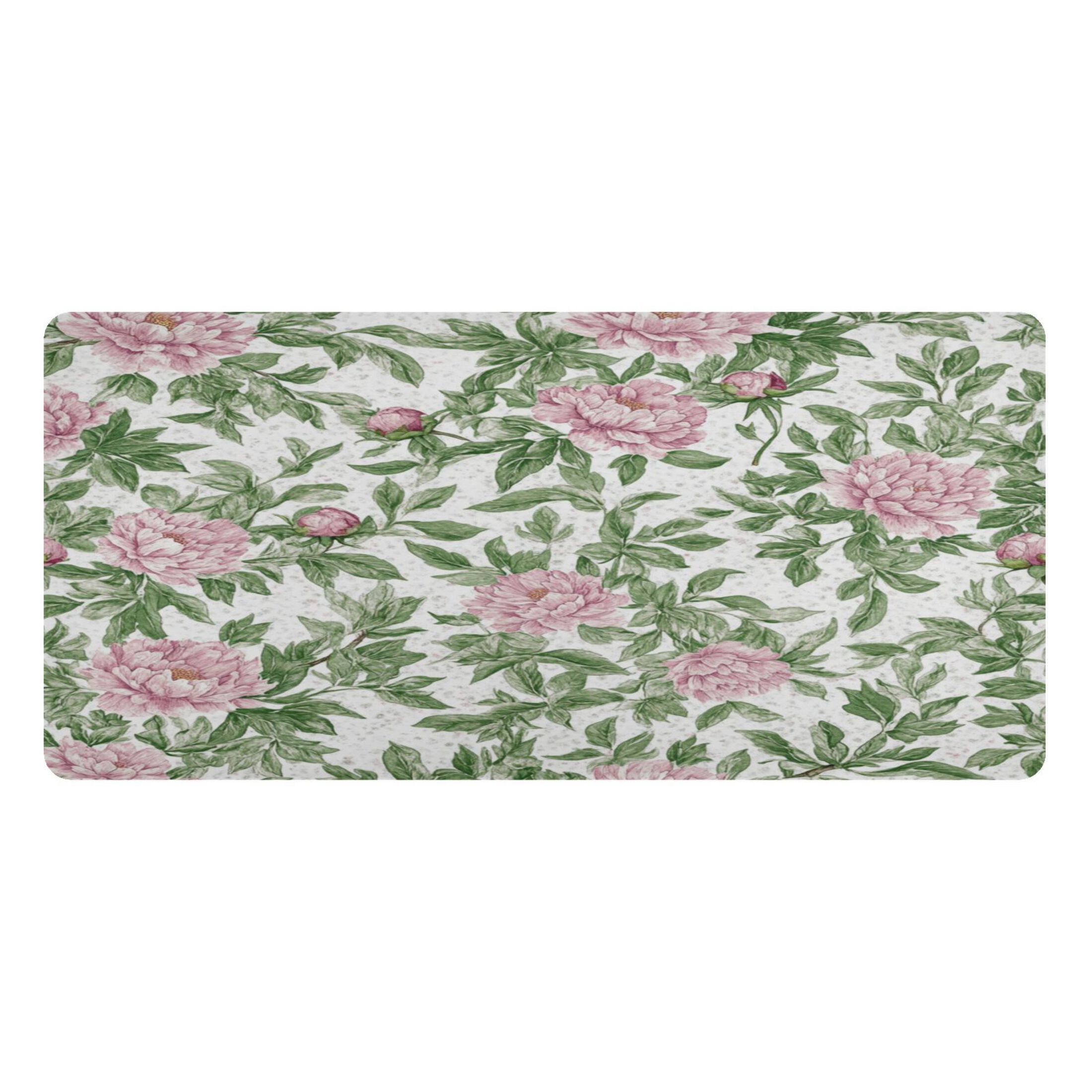 Wobogo Pink Peonies Pattern Gaming Mouse Pad Non-slip Leather Desk Mat Water Resist Keyboard Pad for Gamer Office 16.5×35.4in