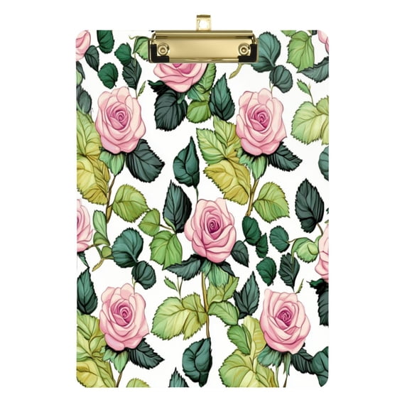 Wobogo Pink Rose Acrylic A4 Clipboards Gold Clip Stardard Size 9×12.5in Office Decorative for Students Workers
