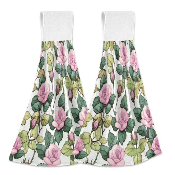 Wobogo Pink Roses Hand Towel Set of 2 Absorbent for Kitchen and Bathroom With Velcro Hanging Loop 18.2×14in