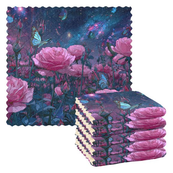 Wobogo Pink Roses Kitchen Towels 6pcs Ultra Soft Highly Absorbent Quick Drying Dish Cloths 1111inch
