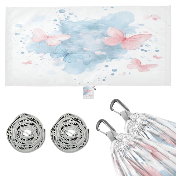 Wobogo Pink and Blue Butterflies Camping Hammocks 330 lb Capacity with Tree Straps and Hanging Pockets for Outside Hiking Beach Backpack Travel