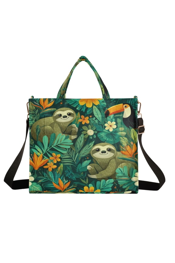 Wobogo Playful Sloths Corduroy Tote Bag for Women Travel Crossbody Bag Purse Women Shoulder Bags Work Handbags Daily Commuter Bag 13.7×12.2inch