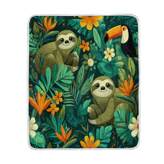 Wobogo Playful Sloths Flannel Fleece Bed Blanket as Bedspread Coverlet Sofa blankets (50x60in) Soft Lightweight Warm and Cozy