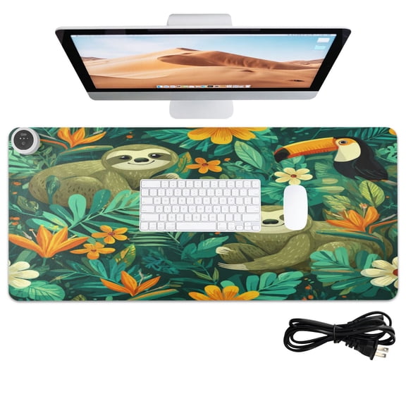 Wobogo Playful Sloths Heated Mouse Pad Extra-Large Desk Mat With 3 Heating Levels and 3-hour Auto Shut-Off Protection Ideal for Computer Keyboards Home Office Hand-warming Essential 31.5in  13in