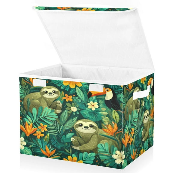 Wobogo Playful Sloths Large Collapsible Storage Box Flip Lid Fabric Decorative Organizer Container Basket with Handles 16.512.611.8in