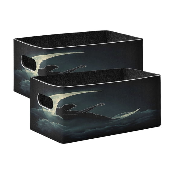 Wobogo Playing Guitar on The Moon Decorative Folding Storage Basket Set of 2 for Desktop Bedroom Living Room Dressing Table