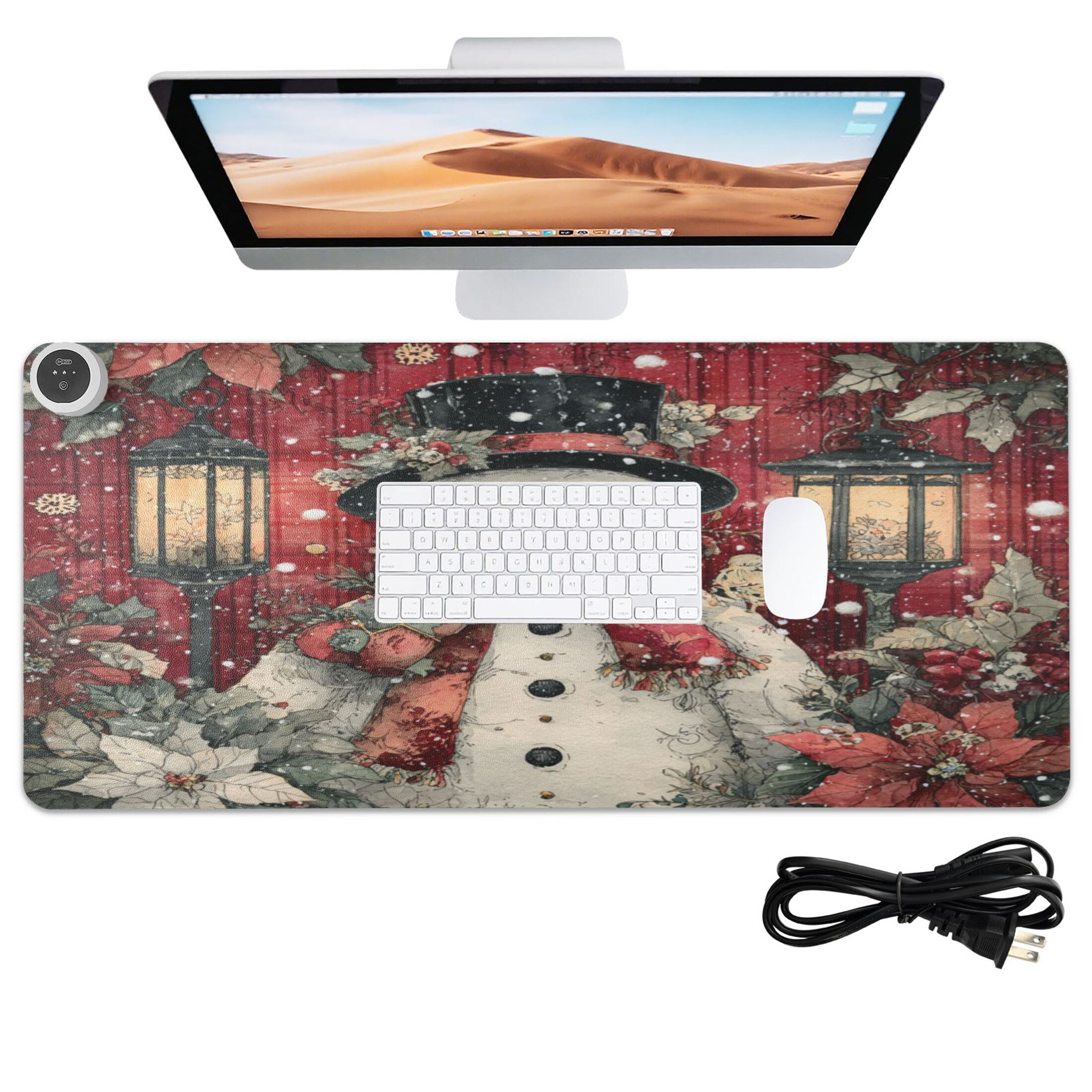 Wobogo Plump Snowman Heated Mouse Pad Extra-Large Desk Mat With 3 Heating Levels and 3-hour Auto Shut-Off Protection Ideal for Computer Keyboards Home Office Hand-warming Essential 31.5in × 13in