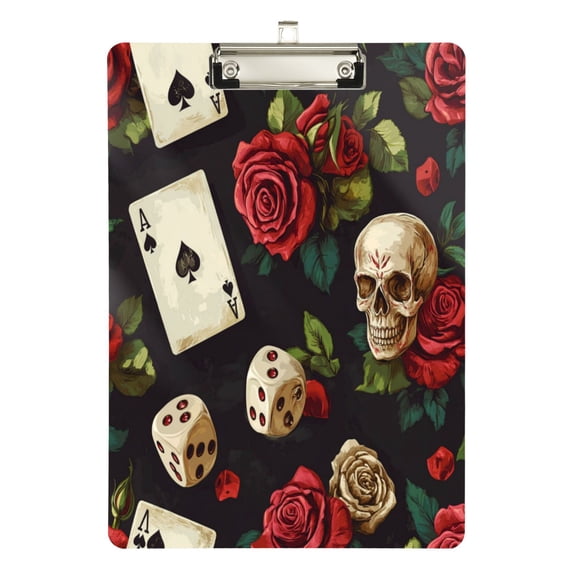 Wobogo Poker Collides with Skulls Acrylic A4 Clipboards Silver Clip Stardard Size 9×12.5in Office Decorative for Students Workers