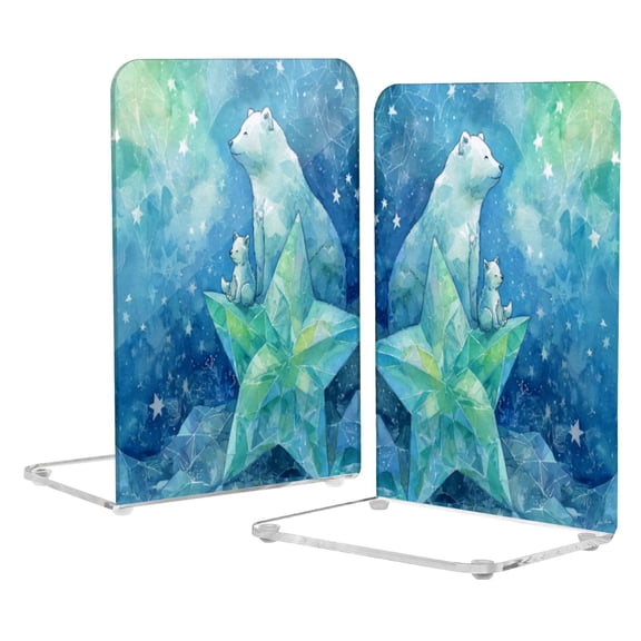 Wobogo Polar Bear Acrylic Bookends Clear L-Shaped Book Holder with Non-Slip Pads for Books Files Magazines CD DVD 5.44.18.1in