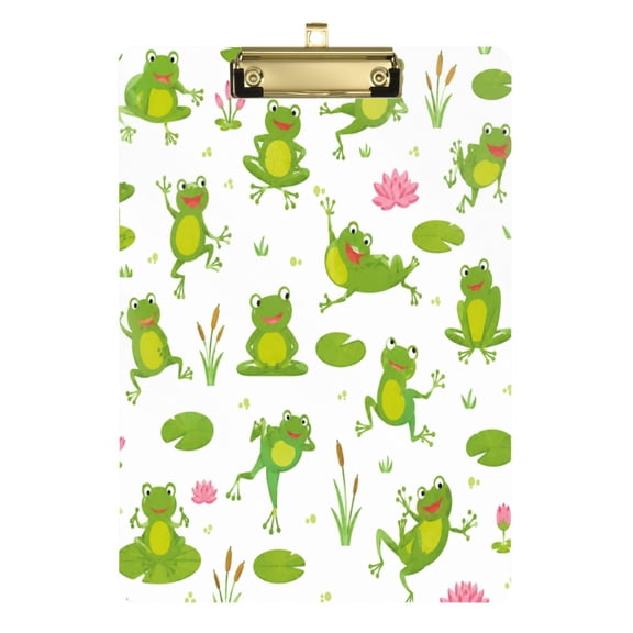 Wobogo Pond Life Frog Print Acrylic Writing Pad Gold Clip Stardard Size A4 Office Decorative for Students Workers 12.5×9in