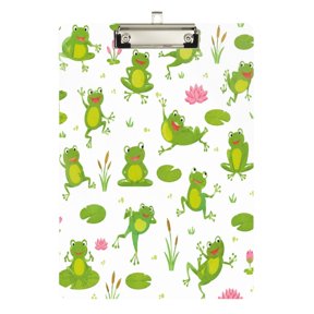 Wobogo Pond Life Frog Print Acrylic Writing Pad Silver Clip Stardard Size A4 Office Decorative for Students Workers 12.5×9in