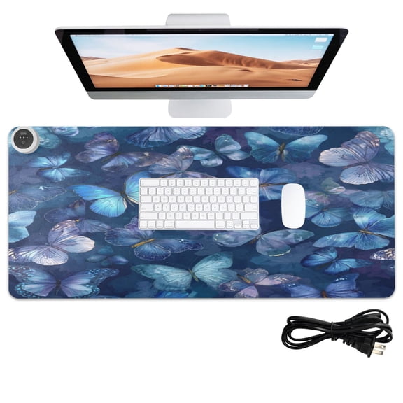 Wobogo Pretty Blue Butterfly Heated Mouse Pad With 3 Heating Levels and 3-hour Auto Shut-Off Protection Ideal for Computer Keyboards Home Office Hand-warming Essential