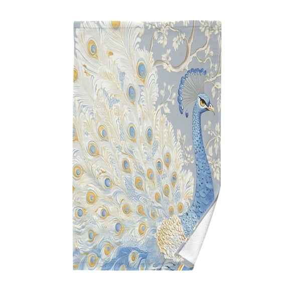 Wobogo Pretty Blue Peacock Face Towel Soft Breathable Cotton Towel Set for Bathroom Kitchen Hotel Spa Gift Decor