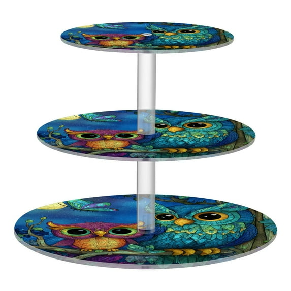 Wobogo Pretty Owl 3 Tier Acrylic Cake Stand with Clear Round Hold for Wedding Holiday Birthday Baby Shower Tea Party