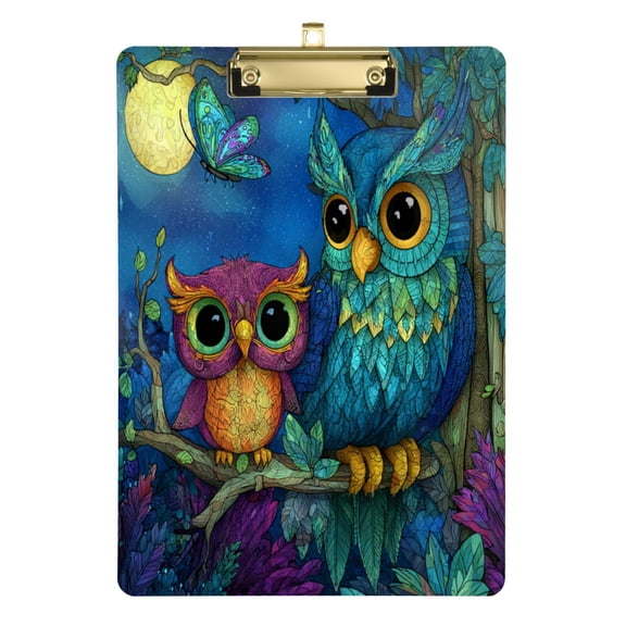Wobogo Pretty Owl Acrylic Writing Pad Gold Clip Stardard Size A4 Office Decorative for Students Workers 12.5×9in
