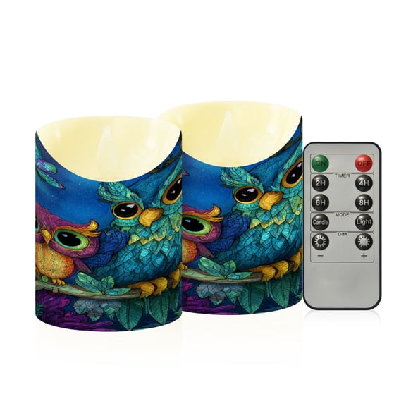 Wobogo Pretty Owl Flameless Candles with Remote Battery Operated Flickering LED Candles with Timer 2/4/6/8H Small Size