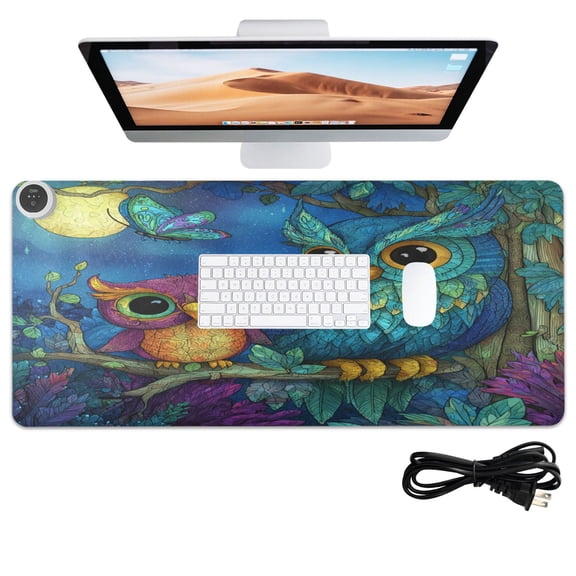 Wobogo Pretty Owl Heated Mouse Pad Extra-Large Desk Mat With 3 Heating Levels and 3-hour Auto Shut-Off Protection Ideal for Computer Keyboards Home Office Hand-warming Essential 31.5in 13in