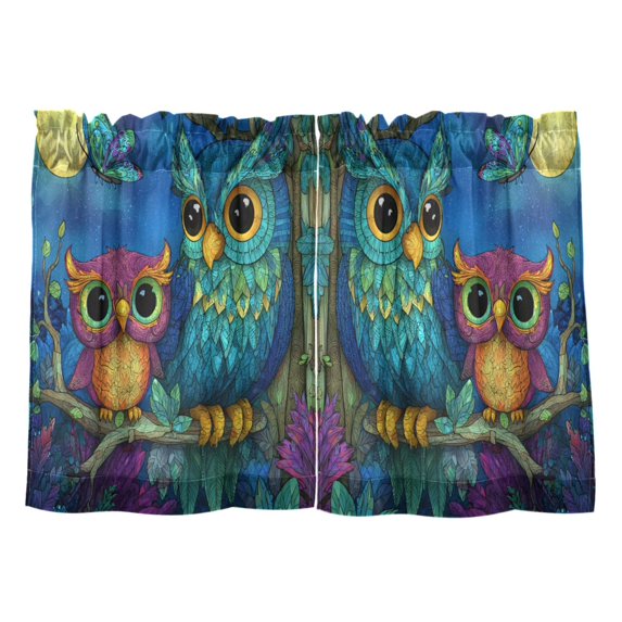 Wobogo Pretty Owl Kitchen Curtains 2 Piece Set Farmhouse Country Style Light Filtering Small Window Drapes Suitable for Bathroom Laundry Room and RV 27x36in